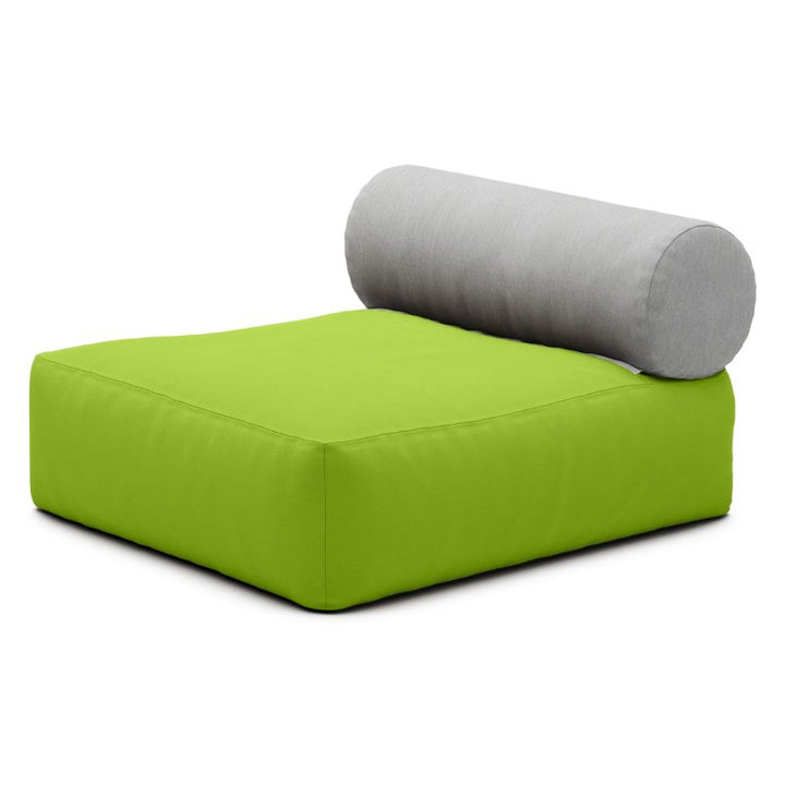 Jaxx Tybee outdoor bean bag chair in Lime Sunbrella, a bright patio bean bag chair with a zip-off bolster