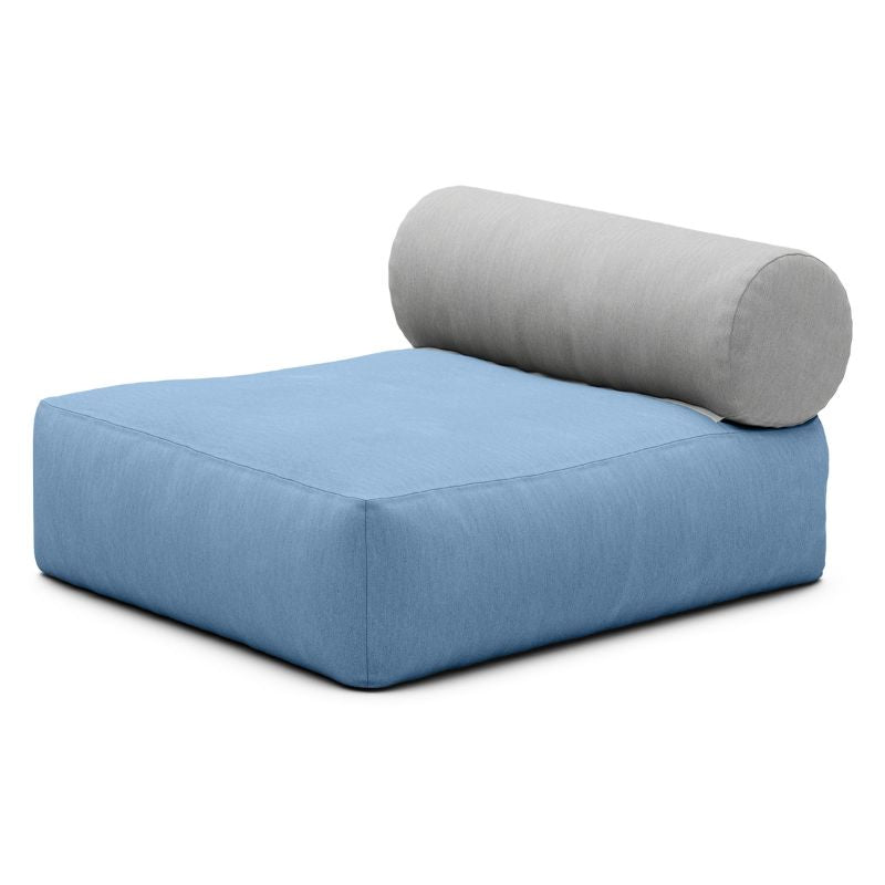 Jaxx Tybee outdoor bean bag chair in Ocean Sunbrella with a detachable bolster, a weather-resistant outdoor bean bag lounger