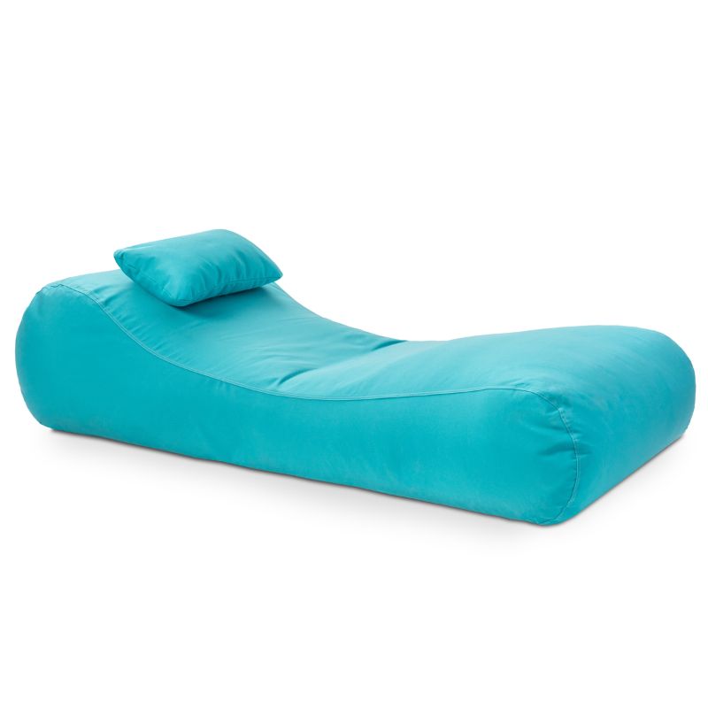 Jaxx Arlo outdoor bean bag lounger in cancun blue Sunbrella fabric, a bold poolside statement seat
