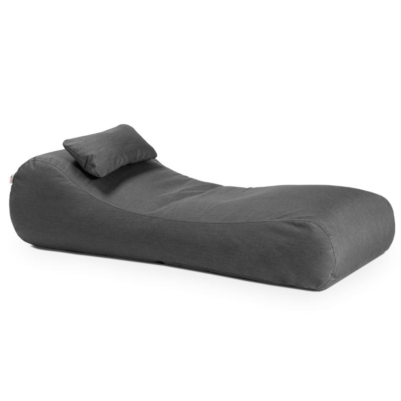 Jaxx Arlo outdoor bean bag lounger in Charcoal Sunbrella fabric, a durable weatherproof patio seat