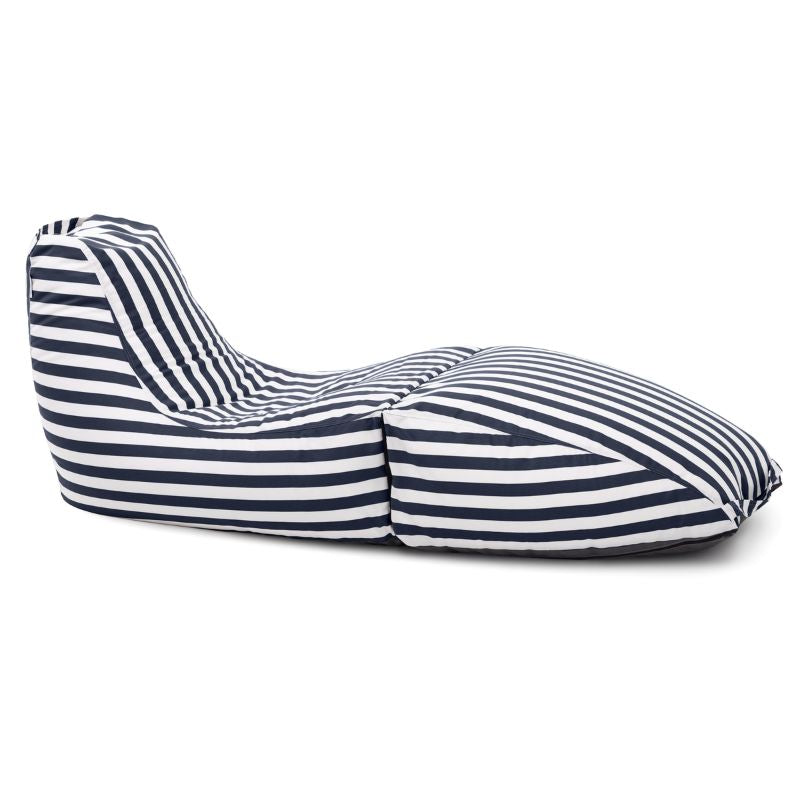 Studio product shot of the Prado outdoor bean bag lounger in Navy Stripes