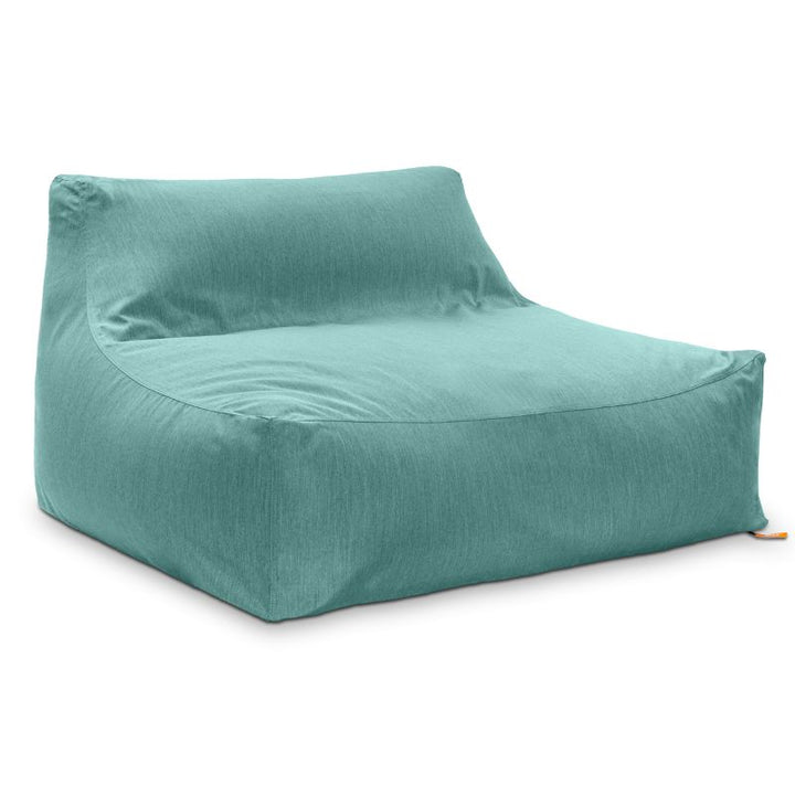 The Jaxx Outdoor Bean Bag Loveseat in Breeze fabric, a weatherproof two-person patio seat