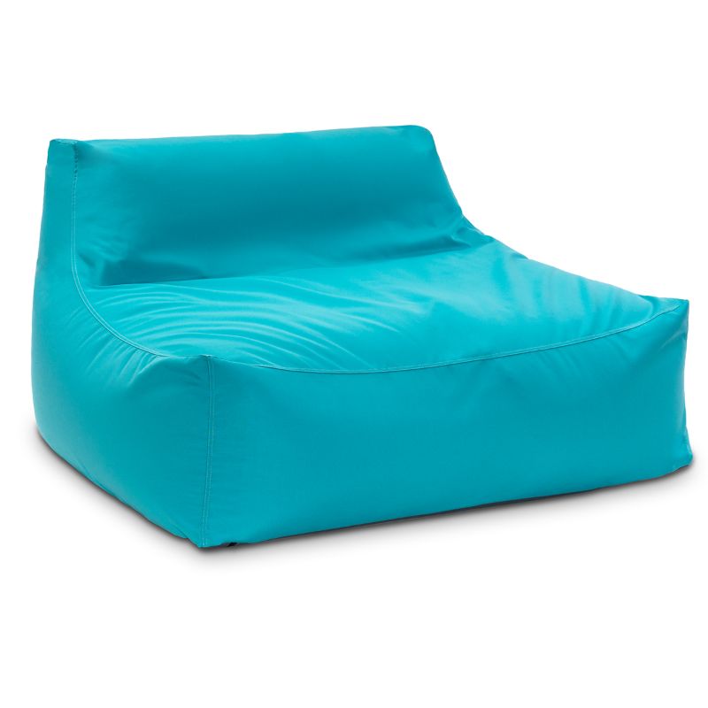 The Jaxx Outdoor Bean Bag Loveseat in Cancun fabric, a bright weatherproof outdoor seat