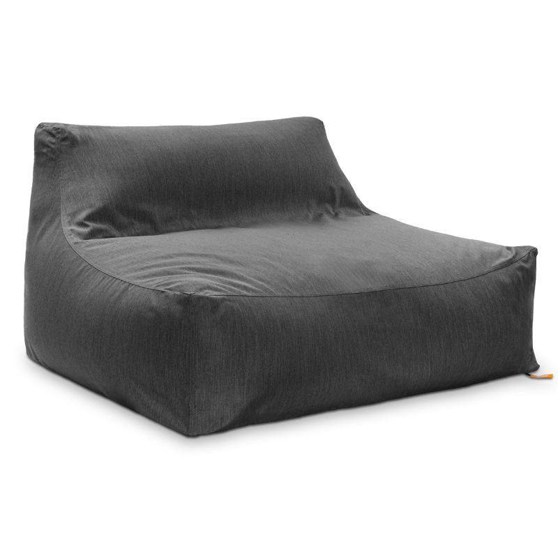 The Jaxx Outdoor Bean Bag Loveseat in Charcoal fabric, a durable outdoor sensory seat