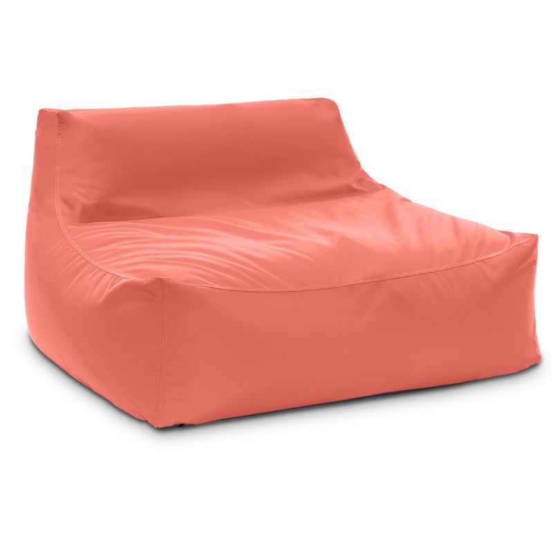 The Jaxx Outdoor Bean Bag Loveseat in Flamingo fabric, a weatherproof patio seating option