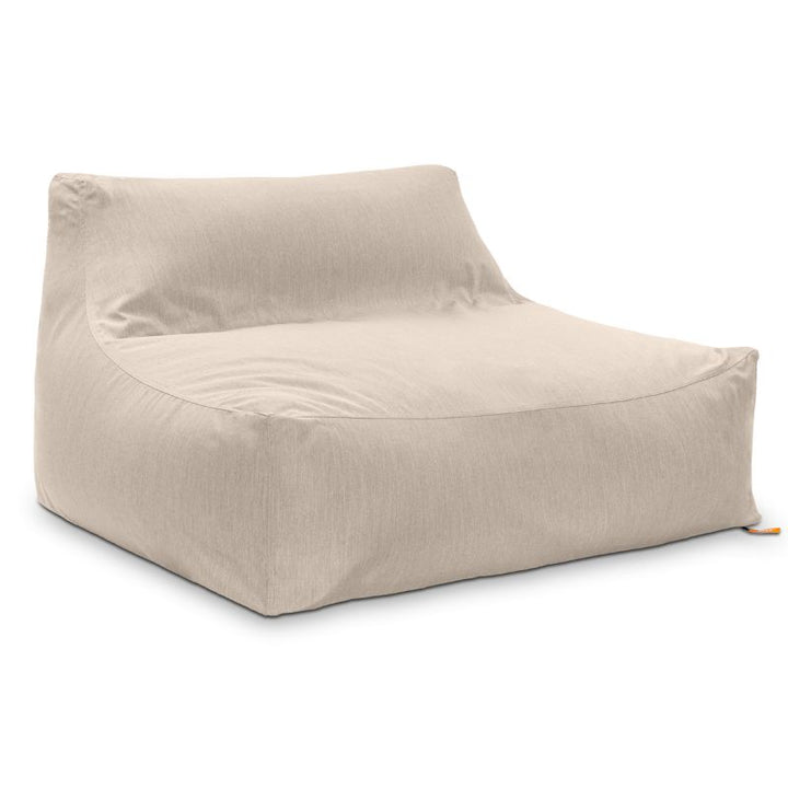 The Jaxx Outdoor Bean Bag Loveseat in Flax fabric, a neutral outdoor bean bag sofa