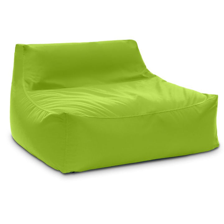 The Jaxx Outdoor Bean Bag Loveseat in Lime fabric, a bold two-person outdoor seat