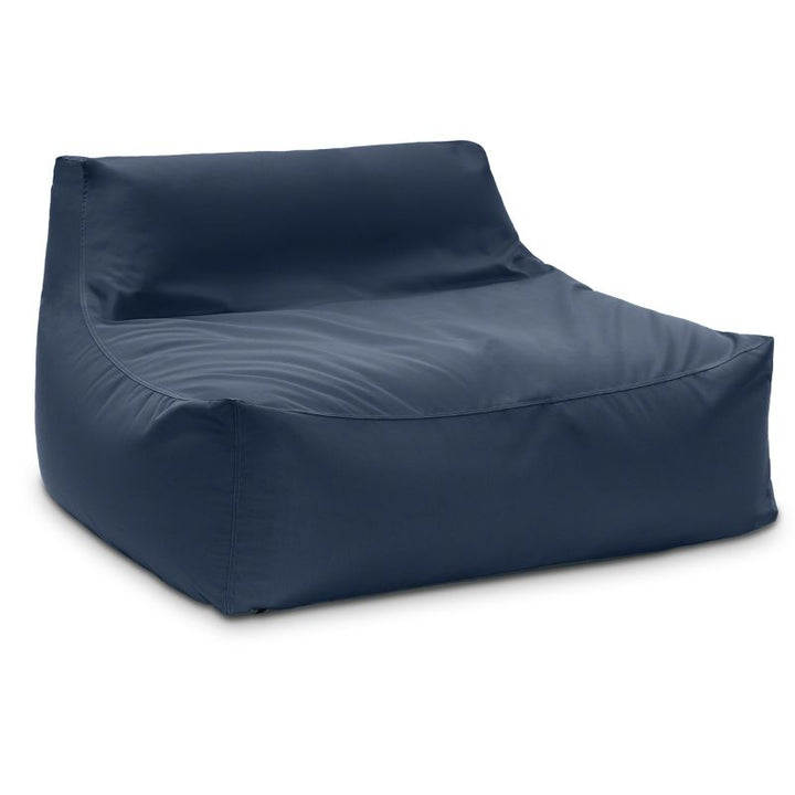 The Jaxx Outdoor Bean Bag Loveseat in Navy fabric, a classic weatherproof patio seat