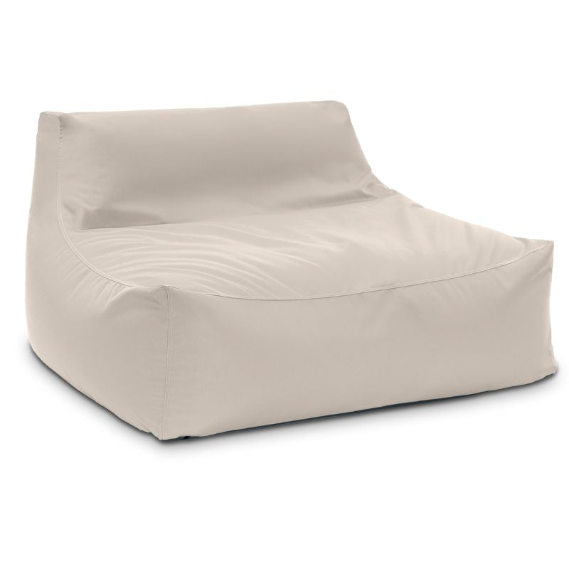 The Jaxx Outdoor Bean Bag Loveseat in Pearl fabric, a light neutral outdoor bean bag seat