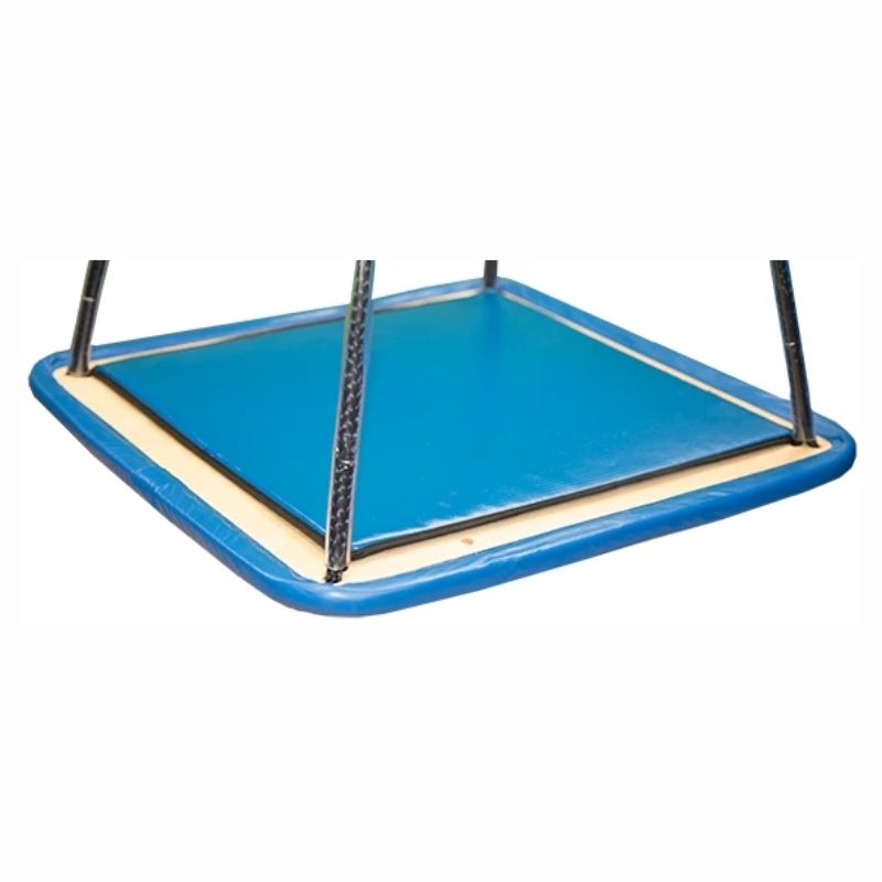 Close-up of the blue Vinyl Padded Southpaw Platform Swing surface, a therapy swing option for OT clinics, schools and sensory rooms