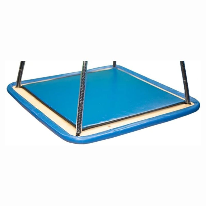 Close-up of the blue Vinyl Padded Southpaw Platform Swing surface, a therapy swing option for OT clinics, schools and sensory rooms
