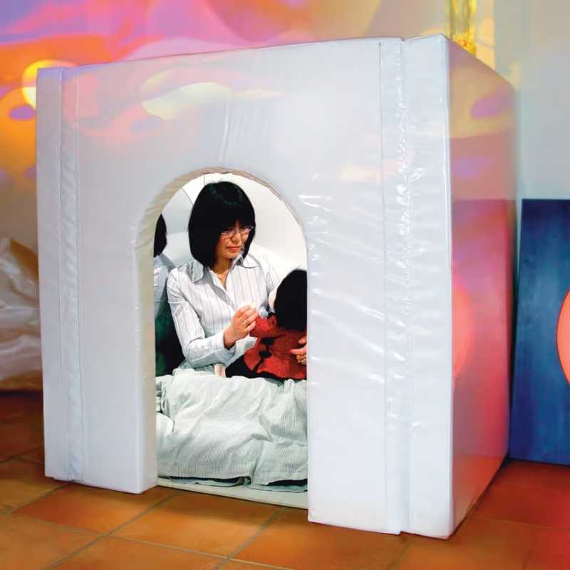TFH Portable Sensory Den Kit set up indoors, showing the soft sided enclosure and arched doorway for a calming portable sensory space