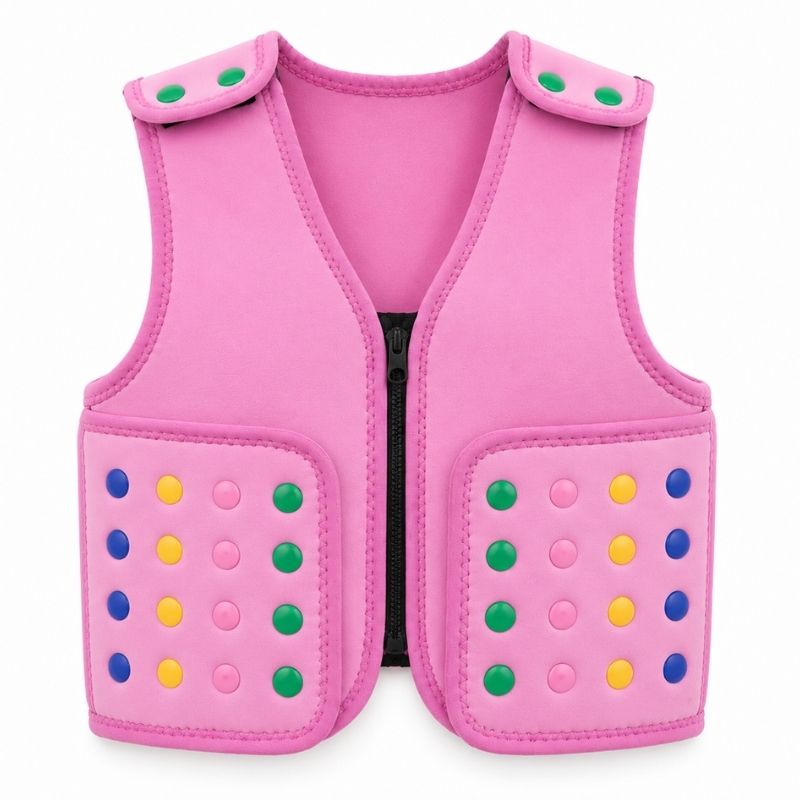 Pink Power WearHouse ProPower Compression Vest for kids with front zip closure and colourful textured buttons on both front pockets