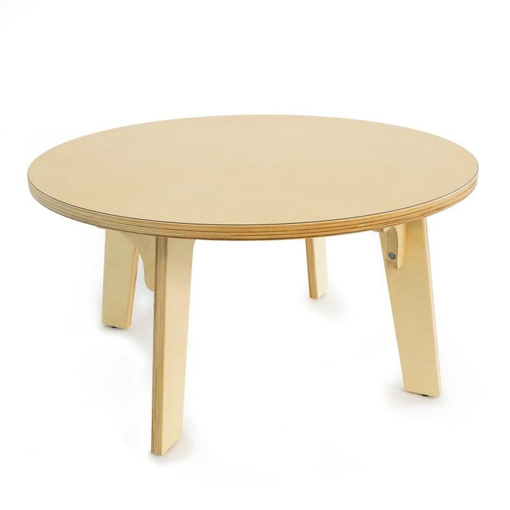 Whitney Brothers Whitney Plus Round Table in the 18 inch height, showing the maple laminate top and angled birch plywood legs of this round kids table