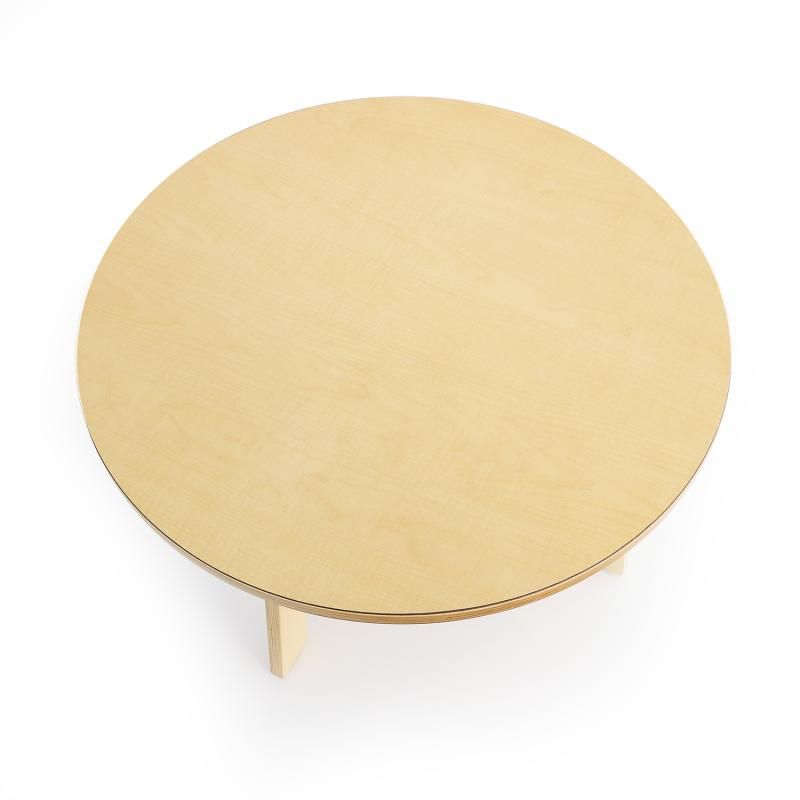 Top view of the 35 inch maple laminate surface on the Whitney Brothers Whitney Plus Round Table, an 18 inch round classroom table built for rigorous daily use