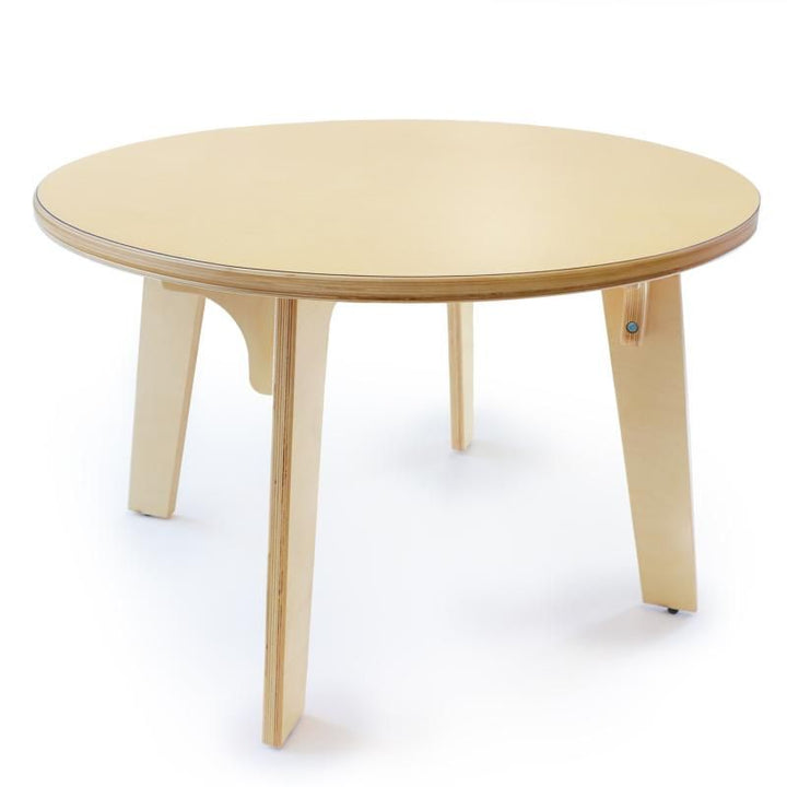Whitney Brothers Whitney Plus Round Table in the 22 inch height, showing the layered 1 inch birch plywood edge and legs of this durable round activity table
