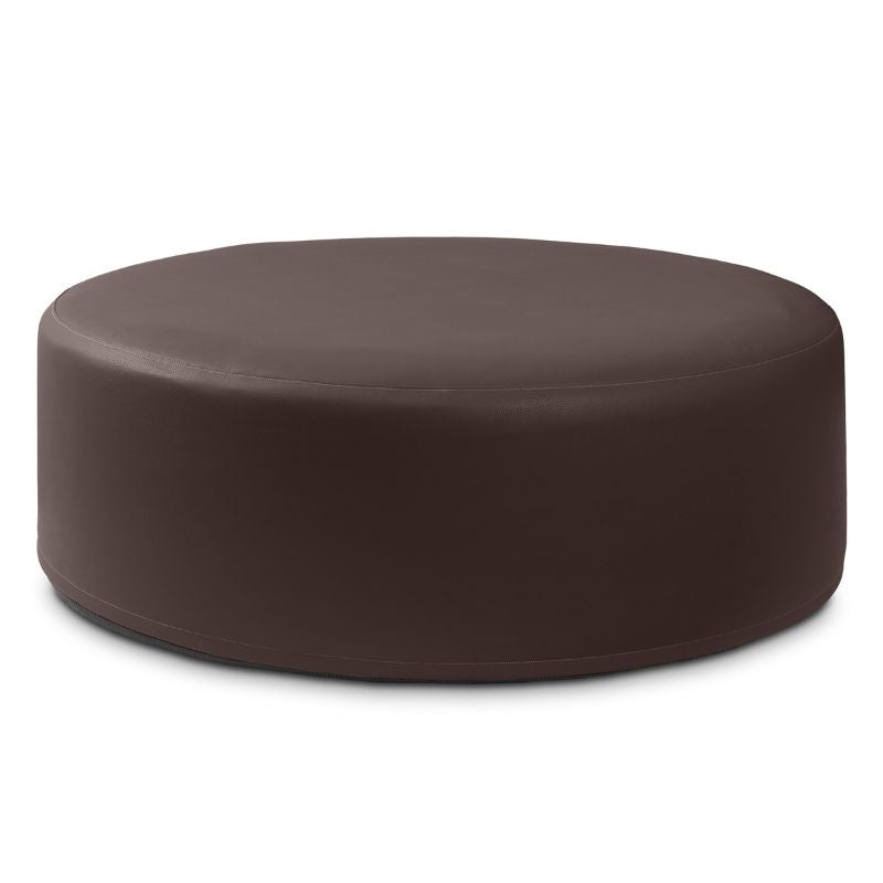 Jaxx Candler round ottoman in dark chocolate brown, flexible foam seating for classrooms and libraries