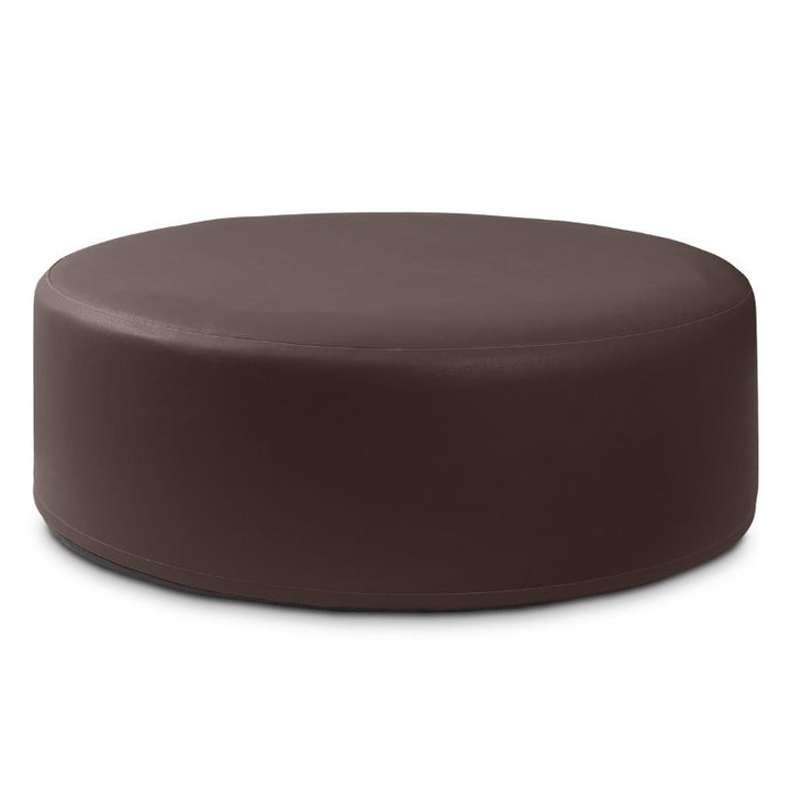 Jaxx Candler round ottoman in dark chocolate brown, flexible foam seating for classrooms and libraries