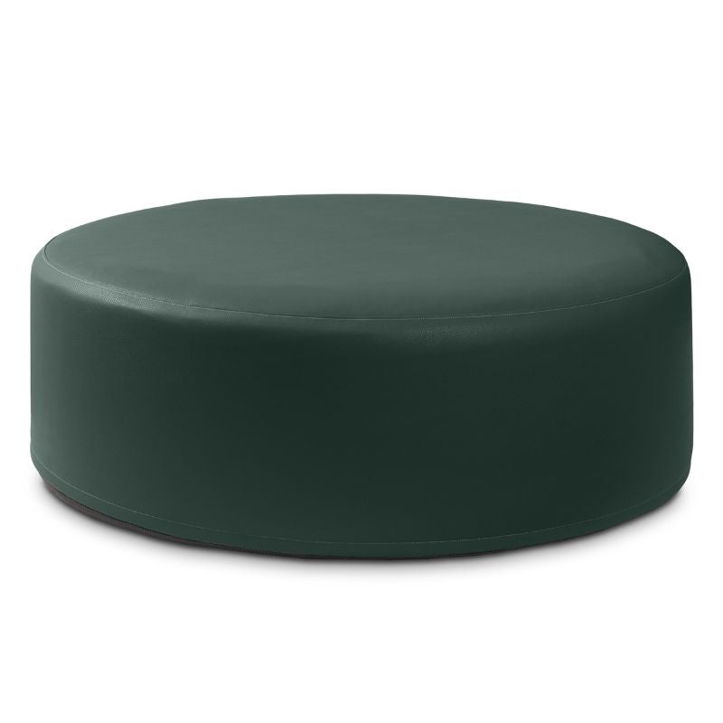 Jaxx Candler round ottoman in dark green, flexible foam seating for classrooms and libraries
