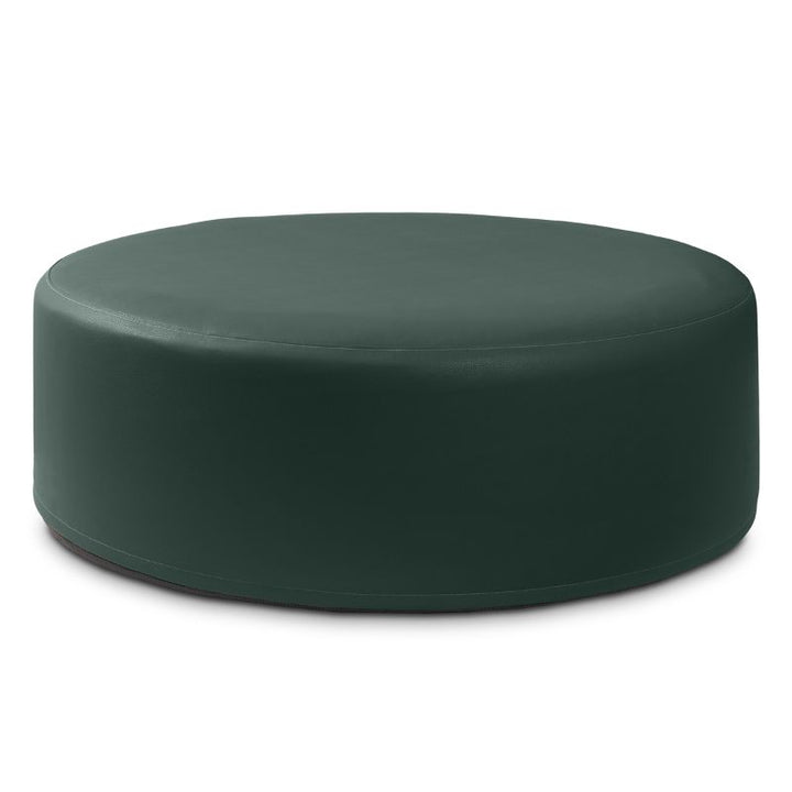 Jaxx Candler round ottoman in dark green, flexible foam seating for classrooms and libraries