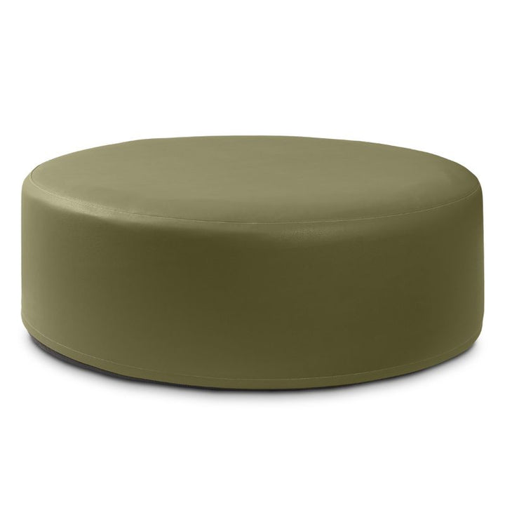 Jaxx Candler round ottoman in olive green, flexible foam seating for classrooms and libraries