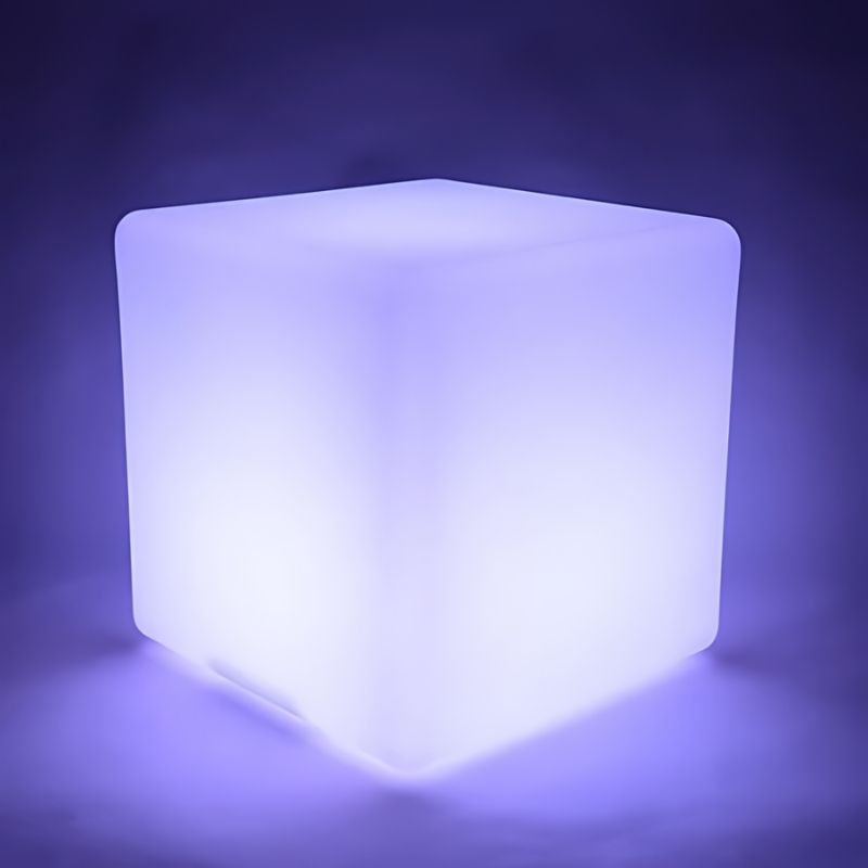 ROYLCO LED Colour Changing Light Cube in cold white light setting showing all five illuminated play surfaces for sensory exploration in classrooms and therapy rooms