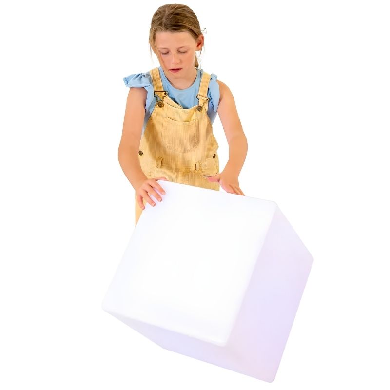 TFH Mood Dice sensory mood cube shown in its natural white finish before the colour changing light is activated