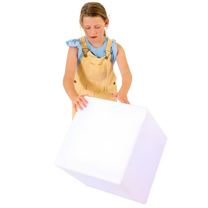 TFH Mood Dice sensory mood cube shown in its natural white finish before the colour changing light is activated