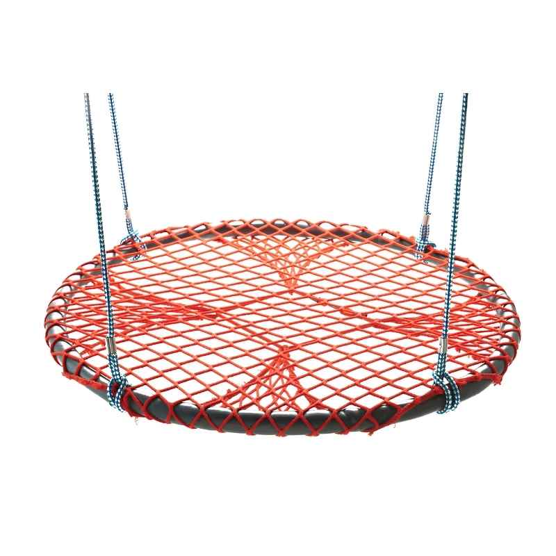 TFH Nest Swing basket-style sensory swing shown close up with woven red netting and adjustable rope attachments for vestibular play