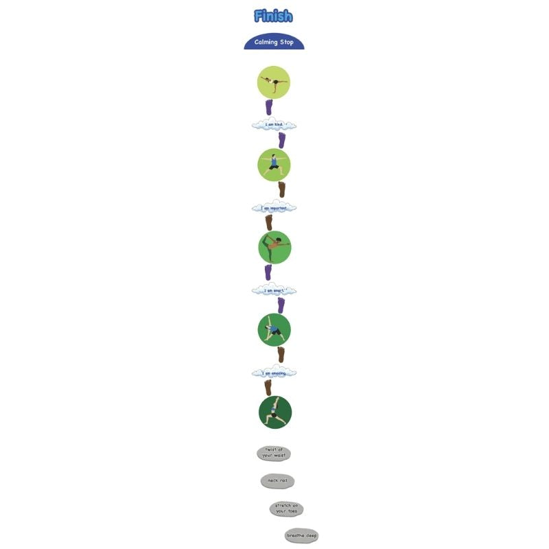 Steps movement station from the Sensory Paths Dynamic Movement Circuit Full Path showing the structured footstep floor decals for gross motor coordination and motor planning activities in school hallways