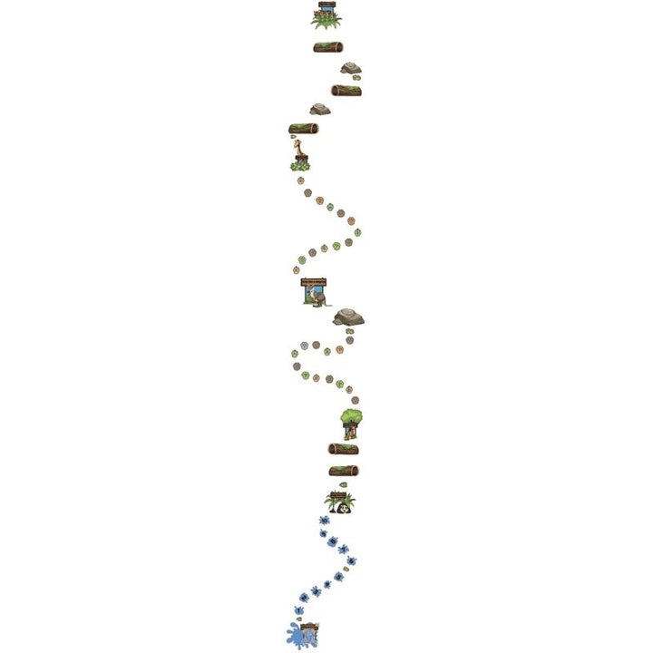 Sensory Paths Jungle Safari Full Path English language layout showing all animal movement activity sections of this Made in Canada jungle safari sensory hallway path for schools