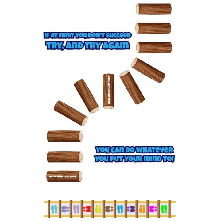 Sensory Paths Xtreme Obstacle middle section showing the turn and jump speed ladder and log jump floor decals for gross motor and coordination development