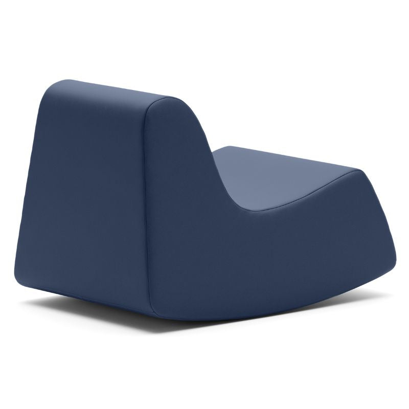 Back view of the navy blue Jaxx Midtown Rocker, a sensory rocking chair for kids for active seating