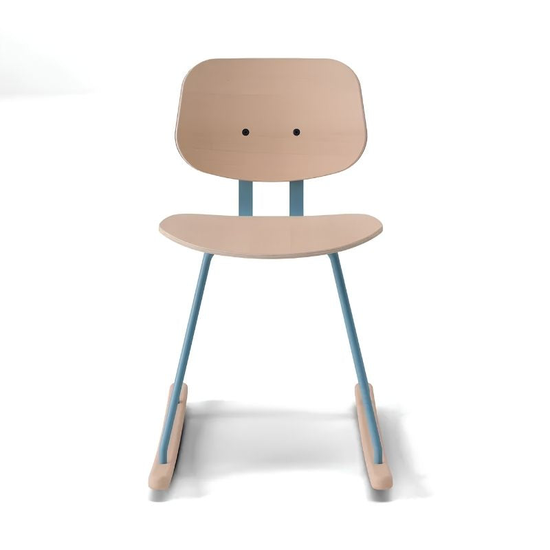 TFH Mindflow Rocking Chair shown in natural wood and blue, a sensory rocking chair for classroom and home seating