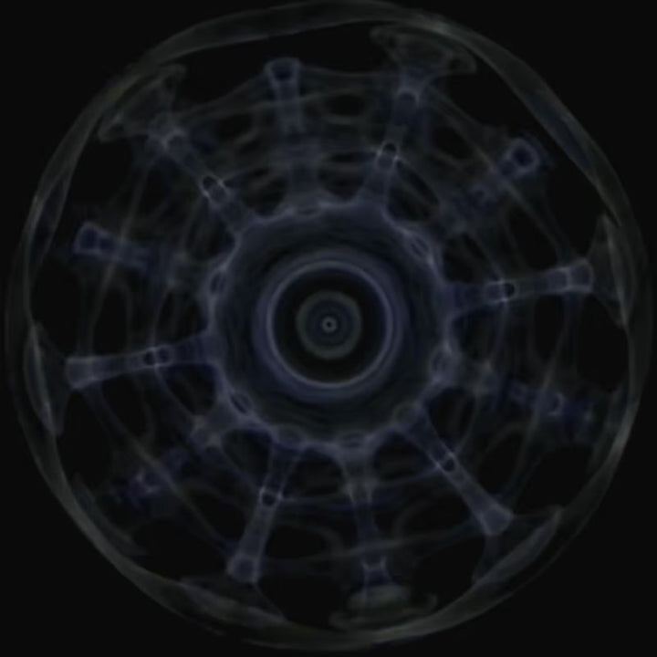 Dark geometric pattern video still from the soothing tone shapes theme in the TFH ChromaTheme sensory video library