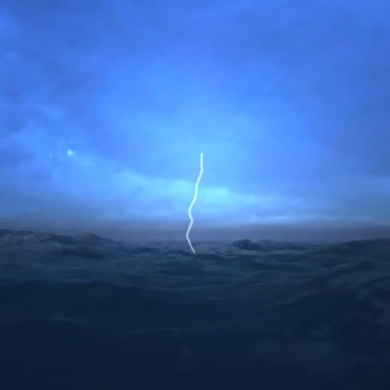 Lightning over the ocean video still from the weather and wonders theme in the TFH ChromaTheme sensory video library