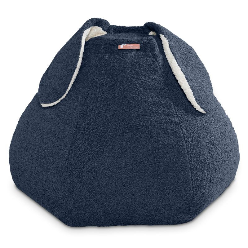 Raven-Symoné HopSeat sherpa bean bag chair in navy blue, a tactile sensory bean bag chair for family lounging