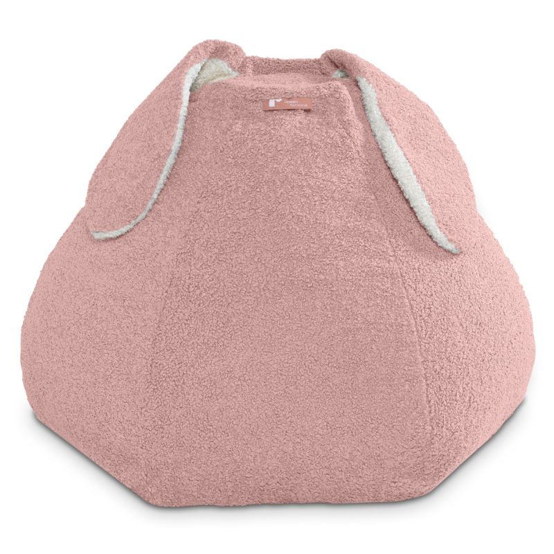 Raven-Symoné HopSeat sherpa bean bag chair in pink, a soft sensory bean bag chair with bunny-ear design