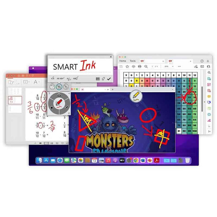 SMART Board GX Plus showing an interactive classroom activity on the 4K UHD display, highlighting the built-in SMART Notebook software
