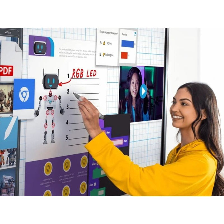 Teacher using the SMART Board RX Series interactive whiteboard during an active classroom lesson in close-up view