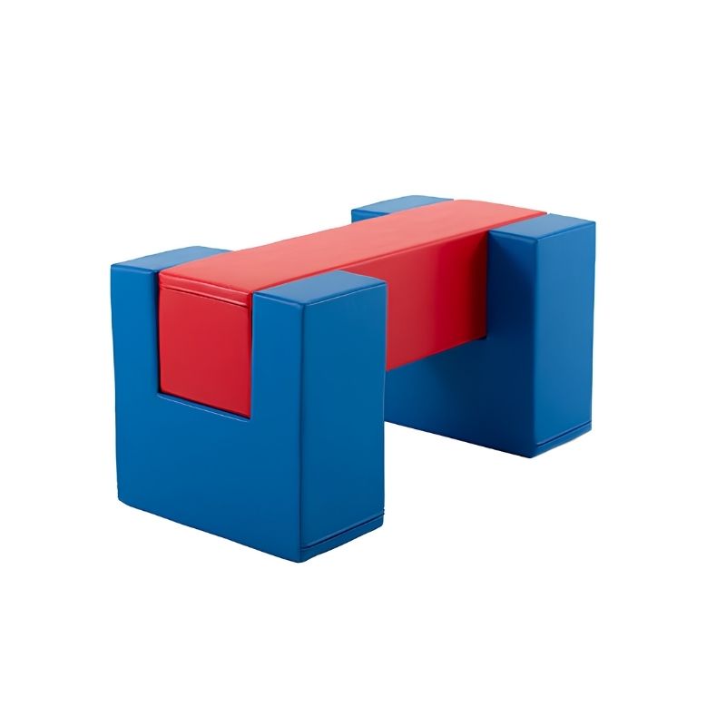 IGLU Balance Bridge foam balance beam in blue and red, shown fully assembled