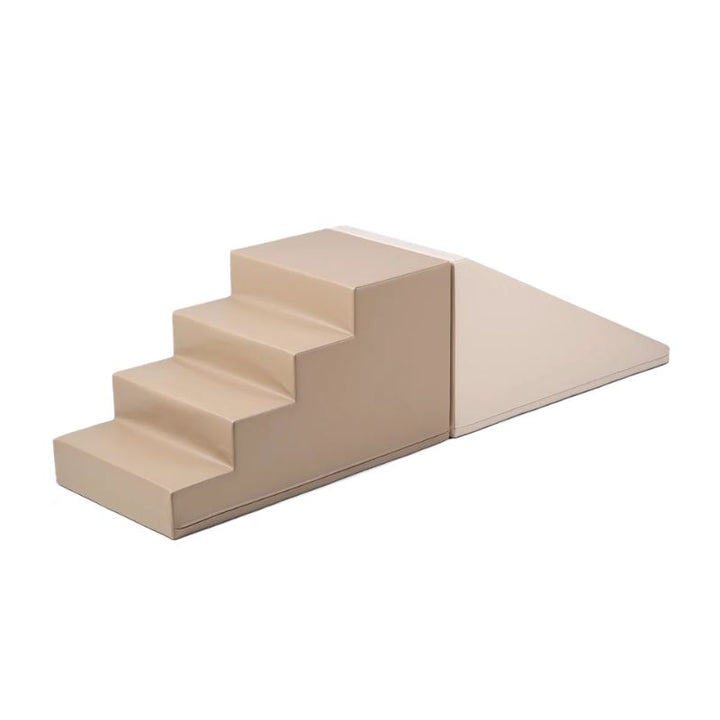 IGLU Mini Corner Gym soft play corner gym in Soft Serve, a tan foam corner climbing gym with cube connector and slide
