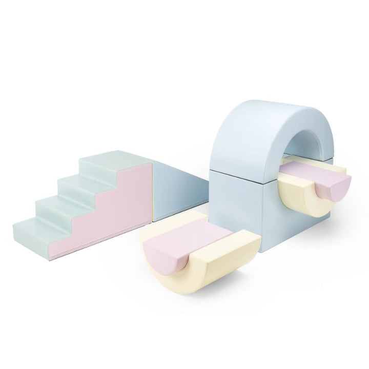 IGLU Tunnel Gym soft play gym in Light Pastel, showing the complete montessori-style climbing configuration
