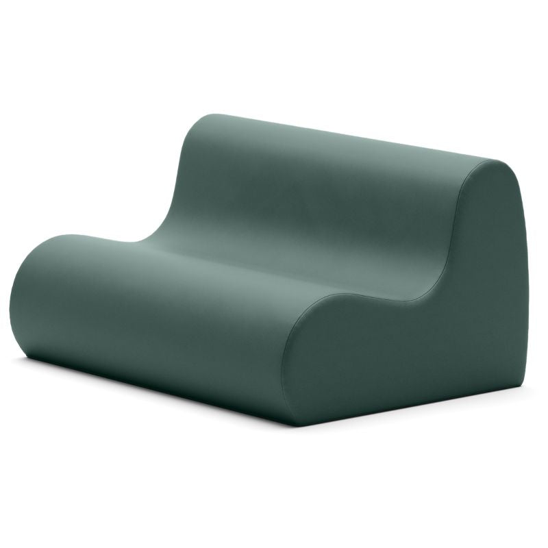 Jaxx Midtown soft seating couch for classrooms in sequoia green vinyl, a durable calm corner loveseat