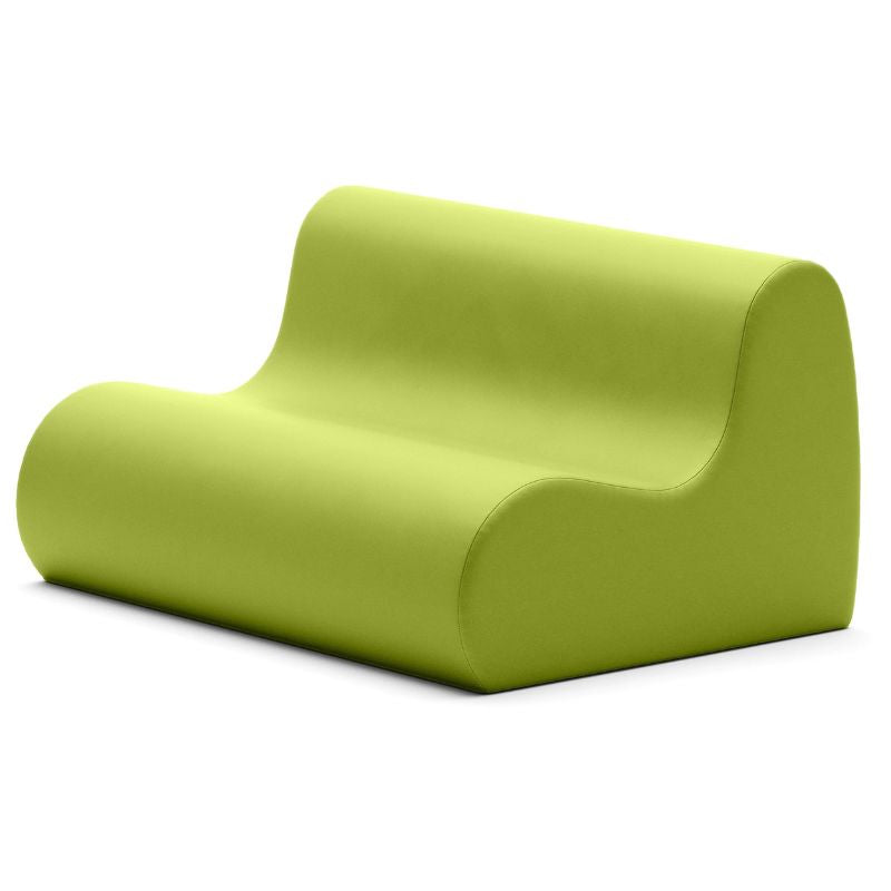 Jaxx Midtown soft seating couch for classrooms in green vinyl, a durable calm corner loveseat