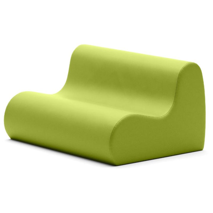 Jaxx Midtown soft seating couch for classrooms in green vinyl, a durable calm corner loveseat