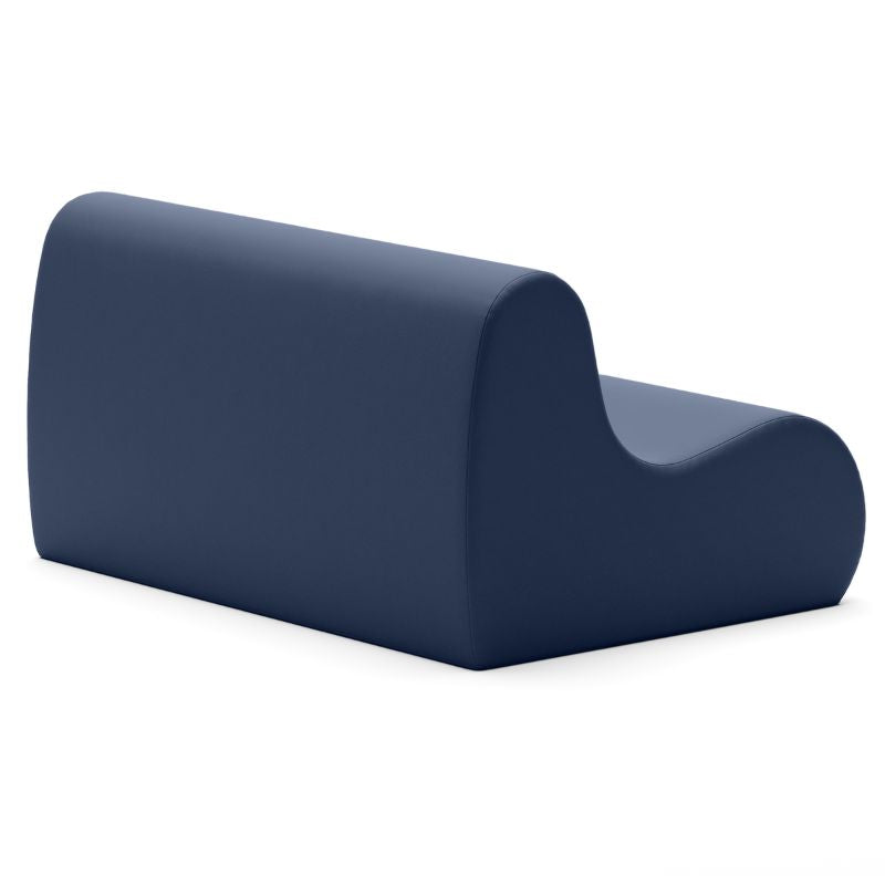 Jaxx Midtown soft seating couch for classrooms in navy blue vinyl, shown from a second angle