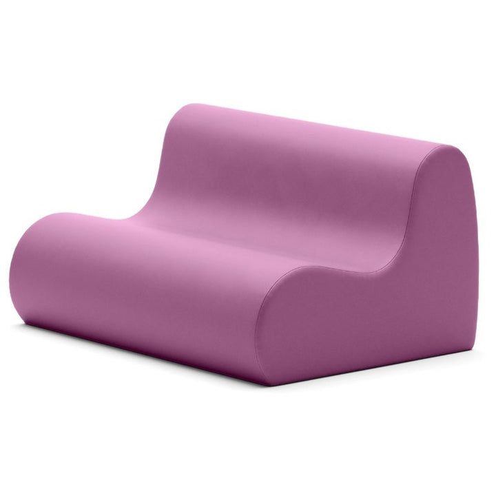 Jaxx Midtown soft seating couch for classrooms in purple vinyl, a wipe clean calm corner loveseat