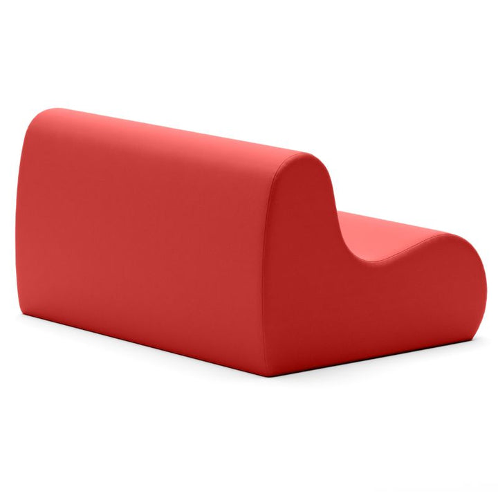 Jaxx Midtown soft seating couch for classrooms in red vinyl, shown from a second angle