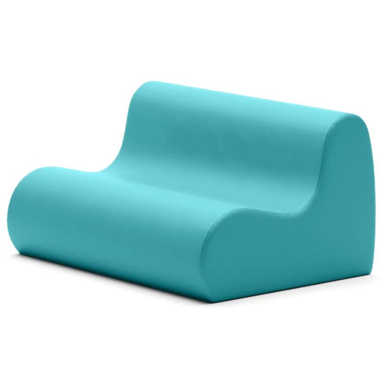 Jaxx Midtown soft seating couch for classrooms in teal vinyl, a wipe clean calm corner loveseat